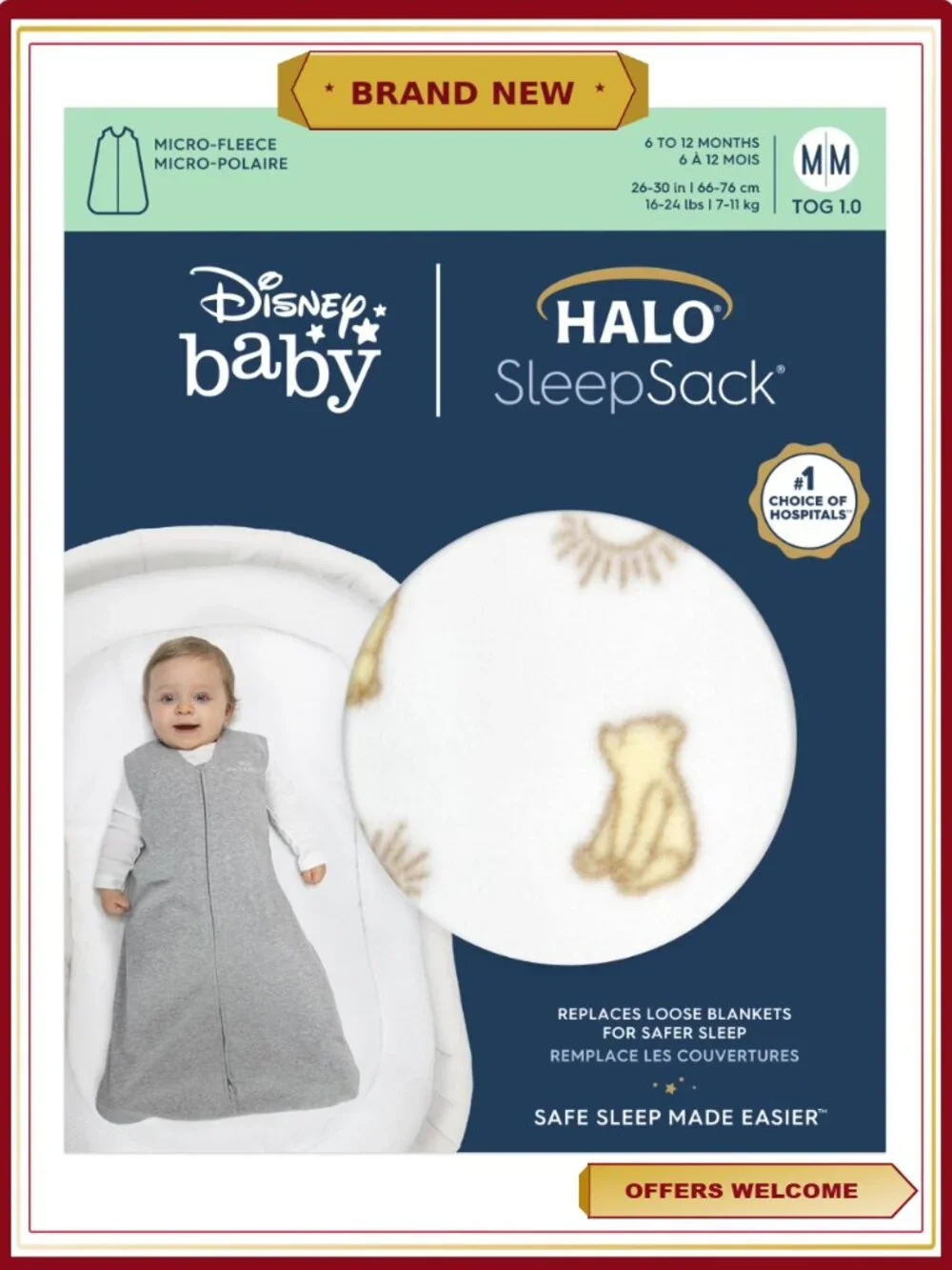 Disney Baby Sleepsack Wearable Blanket Micro Fleece Zipper Sizes 12M-24M